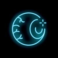 Neon sign showing eye looking at night sky with crescent moon and stars vector