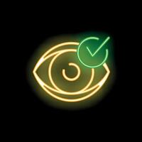 Neon sign representing good eyesight with check mark symbol vector
