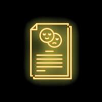 Neon icon of document displaying customer feedback survey results vector