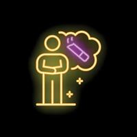 Thoughtful man thinking about electronic cigarette with neon light effect vector