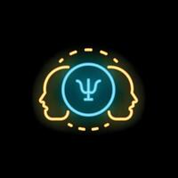 Neon icon of psychology symbol surrounded by two people profiles vector