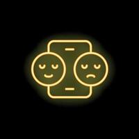 Neon icon showing smartphone with good and bad feedback emojis vector