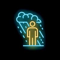 Neon sign representing person standing under rain cloud vector