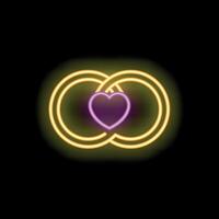 Neon sign showing two wedding rings intertwined with heart shape vector