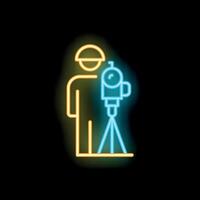 Neon sign of surveyor using a theodolite on tripod for land surveying vector