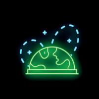 Neon icon of planet earth with orbiting satellites representing global connectivity vector