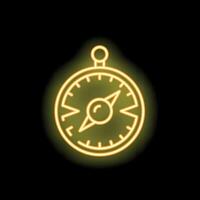 Yellow neon compass showing direction on black background vector