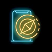 Neon icon of compass showing direction on smartphone screen vector