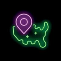 Neon pin icon pointing at location on map vector
