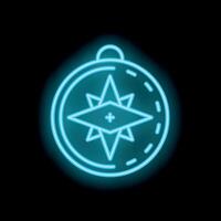 Neon blue compass showing direction on black background vector