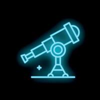 Glowing neon icon of telescope observing stars on a tripod vector