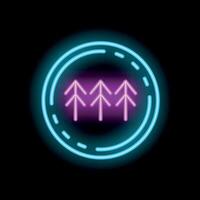 Neon sign representing a forest with three fir trees for camping and forest products vector