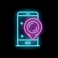 Neon style icon showing smartphone displaying location pin vector