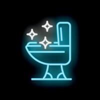 Neon toilet bowl shining with cleanliness on black background vector