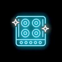 Neon icon of induction cooker glowing on dark background vector