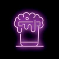 Pink neon sign of fresh beer with foam overflowing on black background vector