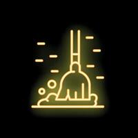 Neon broom sweeping dust on black background vector