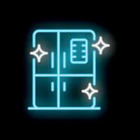 Blue neon icon of a clean and organized refrigerator representing food storage and freshness vector