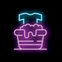 Neon icon of laundry basket with soaking clothes representing laundry day vector