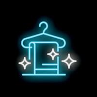 Neon icon of towel hanging on hanger shining with cleanliness vector