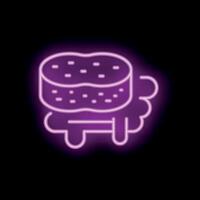Neon sign of sponge soaking in soapy water for dishwashing vector