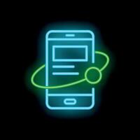 Neon icon of smartphone showing global network connectivity vector