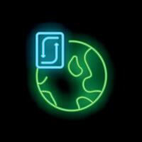 Neon icon of global recycling initiative showing environmental awareness vector