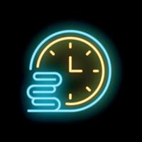 Neon icon of a clock showing time passing by with books vector