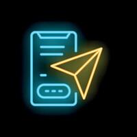 Neon icon of smartphone sending a message vector