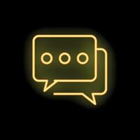 Neon yellow chat bubble with ellipsis displaying on black background vector