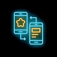 Neon icon of two smartphones exchanging data with arrows vector
