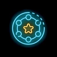 Neon sign representing decentralized network with central hub on black background vector