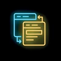 Neon icon of website transferring data through internet network vector