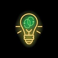 Neon lightbulb glowing with recycling symbol inside vector