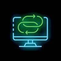 Neon computer screen showing rotating arrows symbolizing update process vector