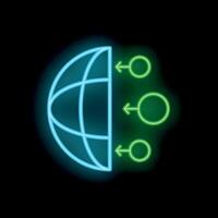Neon icon of global network representing decentralized finance concept vector