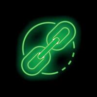Neon green chain link icon glowing on dark background vector