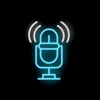 Neon microphone icon glowing on dark background vector