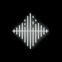 White neon style audio spectrum icon glowing on black background vector