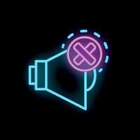 Neon icon of muted megaphone on black background vector