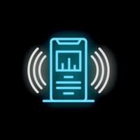 Neon icon of smartphone with soundwave emitting sound displaying on screen vector