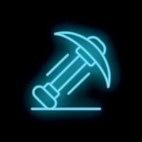 Glowing neon pickaxe striking ground mining illustration vector