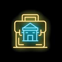 Neon icon of a house inside a briefcase representing work from home vector