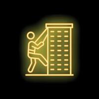 Man climbing up a wall with neon light effect vector