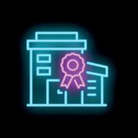 Neon sign depicting a building with a rosette award for the best company vector