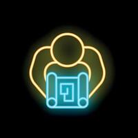 Neon icon of a person holding a blueprint or design plan vector