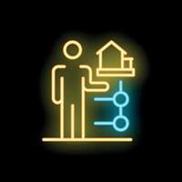 Real estate agent presenting smart home automation system with neon effect vector