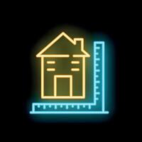 Neon icon of house measurement showing building project and scale vector
