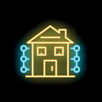 Neon icon of smart home monitoring system showing house with linked buttons vector