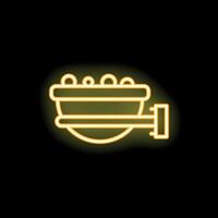 Neon sign of a mining cart full of gold on a black background vector